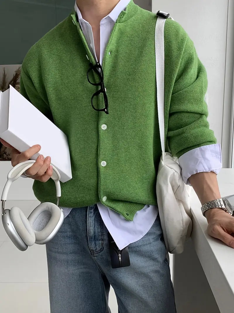 Mens-Casual-Knit-Cardigan-Sweater-in-Green-Color-4.webp