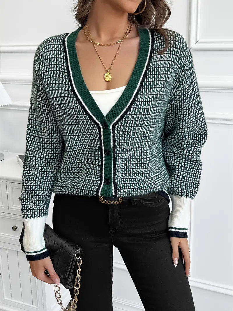 Womens-Color-Block-Plaid-V-Neck-Cardigan-1.webp