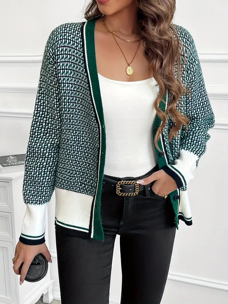 Womens-Color-Block-Plaid-V-Neck-Cardigan-3.webp